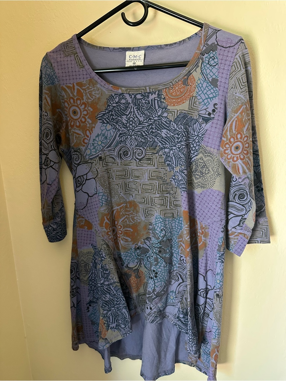 Lavender Floral & Geo Scoop-Neck Tunic